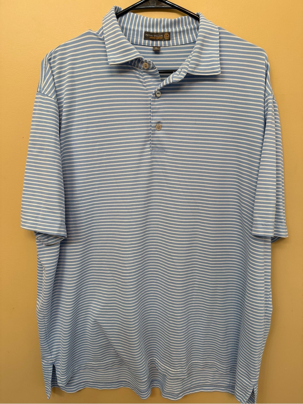 Peter Millar Light Blue and White Striped Polo